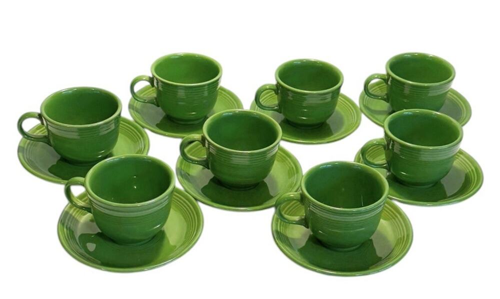 Fiesta Ware Fiesta HLC HLC Set of 8 Retired Shamrock Green Tea Cups & Saucers